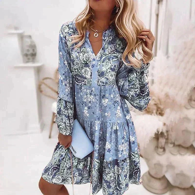 Indiana | Zomerjurk Dames - Bloemenprint, Lichtblauw